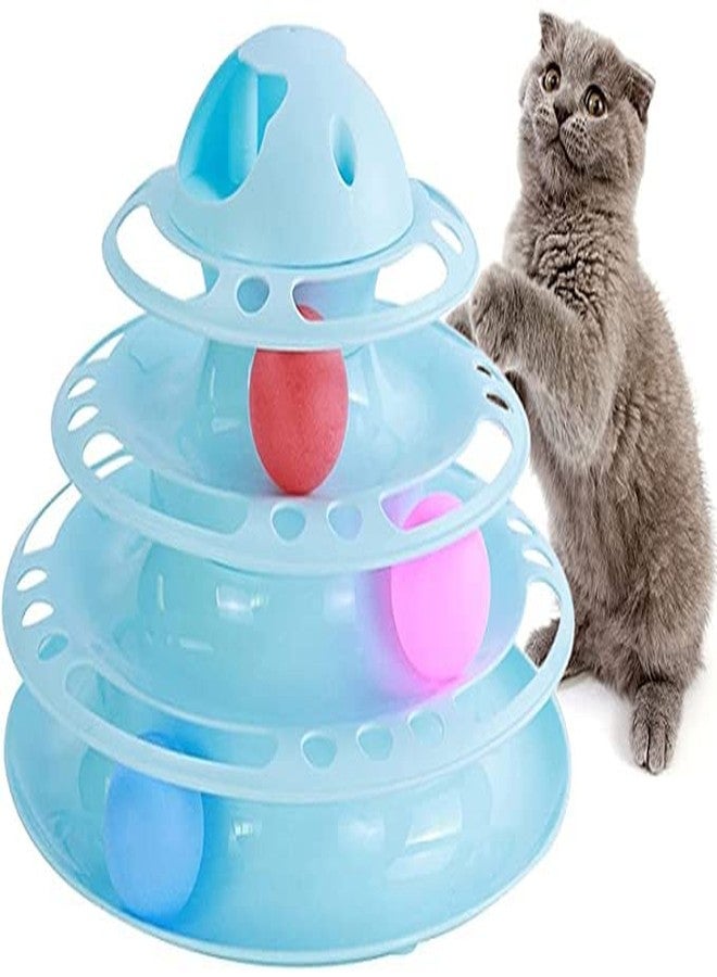BohoBark Interactive 3-Layer Tower Track Roller with Colourful Balls Turntable Puzzle Toy for Mental and Physical Exercise Cats and Kittens (Blue) - Image 1